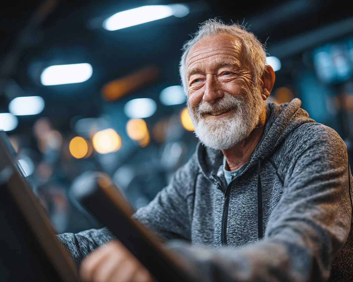 Група активних людей 55+ займається творчим фітнесом в затишній студії